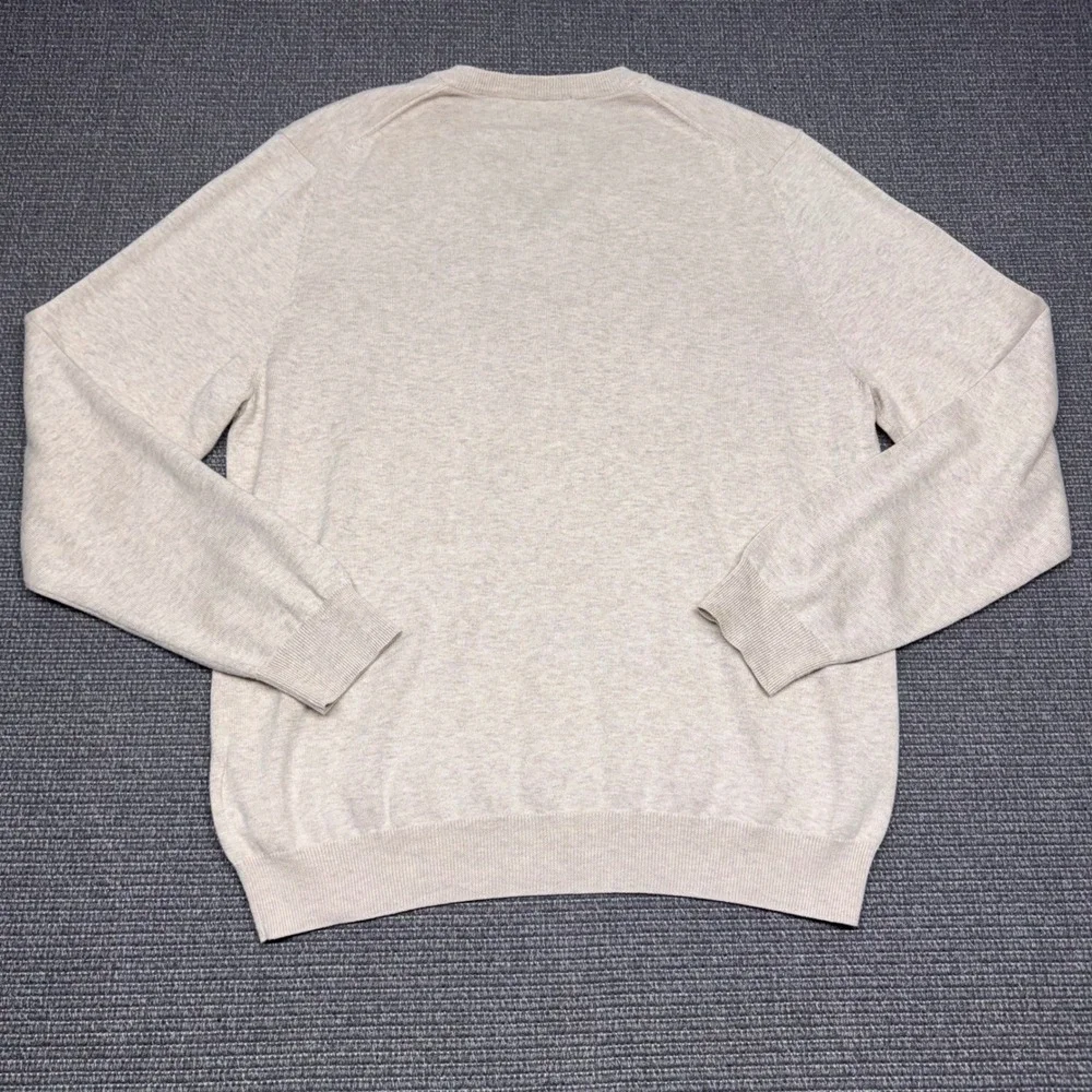 Brooks Brothers Mens Supima Cotton V-Neck Sweater Oatmeal Heather Beige Large